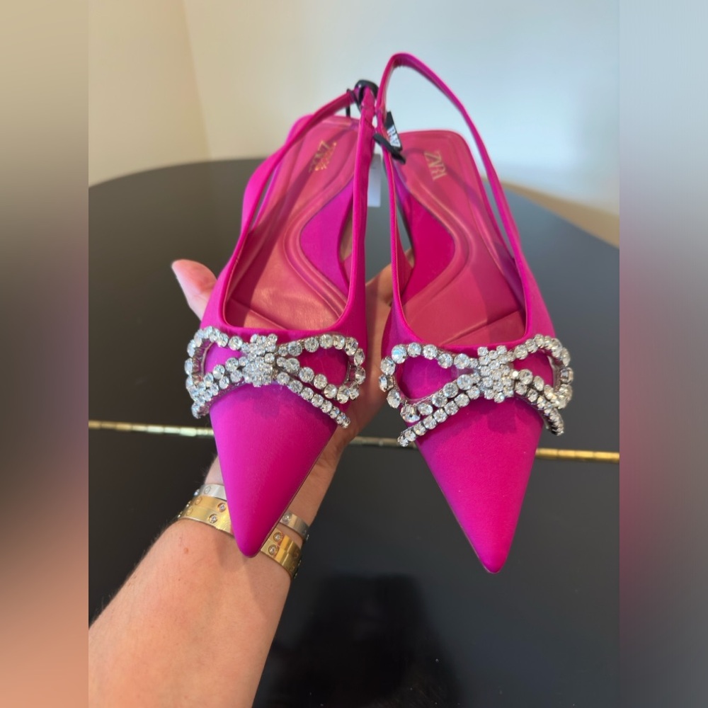 NWT Zara Luxury Summer Wedding Embelished Bejeweled Bow slingback mules/shoes - Picture 14 of 17